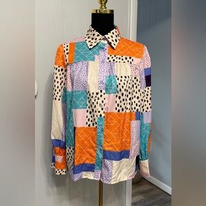 #12)  Mod Boutique Colorful Patchwork Button Down Shirt